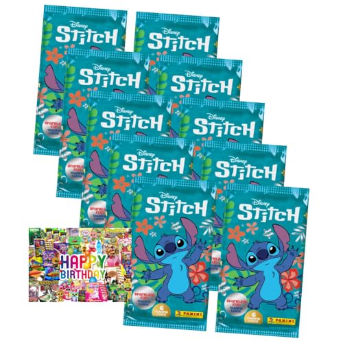 Bundle mit Panini Stitch Karten - (2025) Stitch Trading Cards Sammelkarten - 10 Booster + Exklusive Geburtstagskarte von STRONCARD