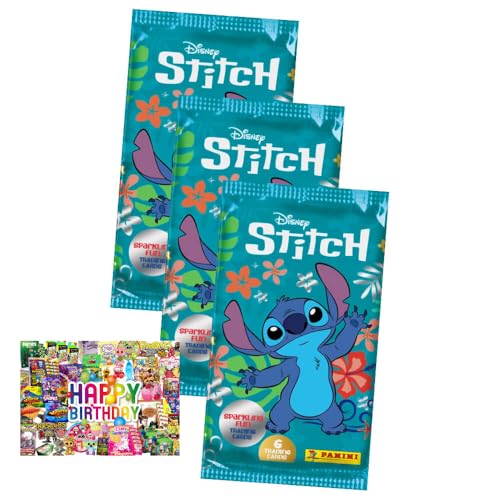 Bundle mit Panini Stitch Karten - (2025) Stitch Trading Cards Sammelkarten - 3 Booster + Exklusive Geburtstagskarte von STRONCARD