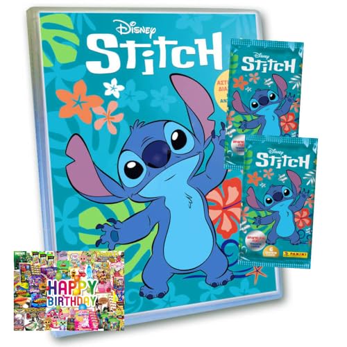 Bundle mit Panini Stitch Karten - (2025) Stitch Trading Cards Sammelkarten - Auswahl + Exklusive Geburtstagskarte (1 Mappe + 2 Booster) von STRONCARD