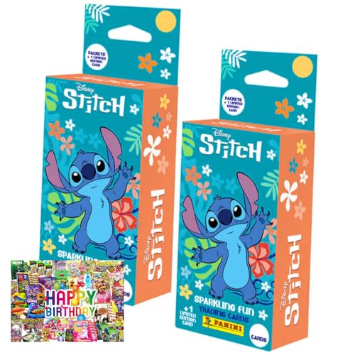 Bundle mit Panini Stitch Karten - (2025) Stitch Trading Cards Sammelkarten - Auswahl + Exklusive Geburtstagskarte (2 Blister) von STRONCARD
