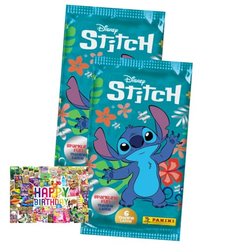 Bundle mit Panini Stitch Karten - (2025) Stitch Trading Cards Sammelkarten - Auswahl + Exklusive Geburtstagskarte (2 Booster) von STRONCARD