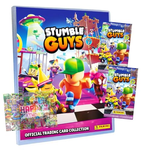 Bundle mit Panini Stumble Guys Karten Serie 2 - Sammelkarten Trading Cards - 1 Mappe + 2 Booster + Exklusive Geburtstagskarte Bundle mit Panini Stumble Guys Karten Serie 2 - Sammelkarten Trading Cards - 1 Mappe + 2 Booster + Exklusive Geburtstagskarte von STRONCARD