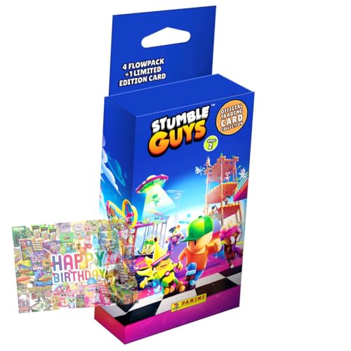 Bundle mit Panini Stumble Guys Karten Serie 2 - Sammelkarten Trading Cards - Auswahl + Exklusive Geburtstagskarte (1 Blister) von STRONCARD