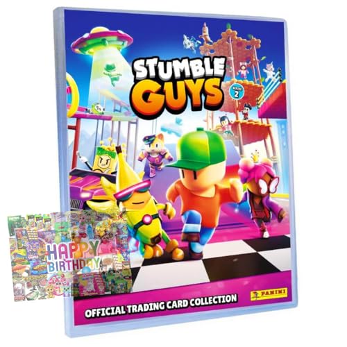 Bundle mit Panini Stumble Guys Karten Serie 2 - Sammelkarten Trading Cards - Auswahl + Exklusive Geburtstagskarte (1 Sammelmappe) von STRONCARD