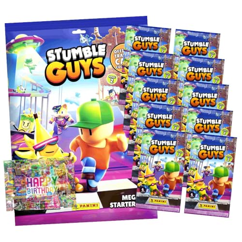 Bundle mit Panini Stumble Guys Karten Serie 2 - Sammelkarten Trading Cards - Auswahl + Exklusive Geburtstagskarte (1 Starter + 10 Booster) von STRONCARD