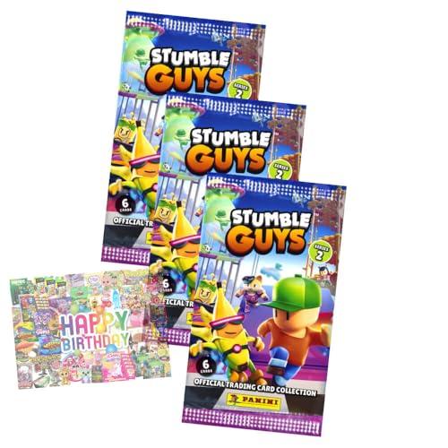Bundle mit Panini Stumble Guys Karten Serie 2 - Sammelkarten Trading Cards - Auswahl + Exklusive Geburtstagskarte (3 Tüten) von STRONCARD