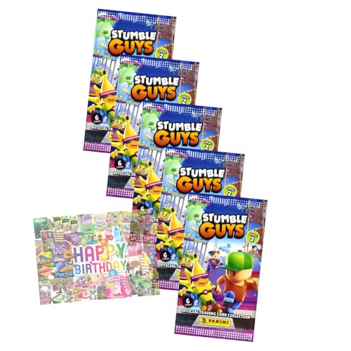 Bundle mit Panini Stumble Guys Karten Serie 2 - Sammelkarten Trading Cards - Auswahl + Exklusive Geburtstagskarte (5 Tüten) von STRONCARD