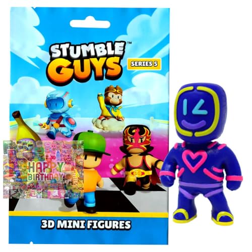 Bundle mit Stumble Guys 3D Sammelfiguren Serie 5 - Chrome - Figur 10. Blink + Exklusive Geburtstagskarte von STRONCARD