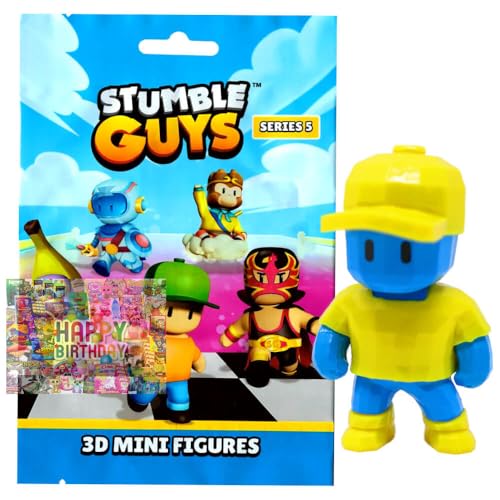 Bundle mit Stumble Guys 3D Sammelfiguren Serie 5 Chrome - Figur 11. Polygon Guy + Exklusive Geburtstagskarte von STRONCARD
