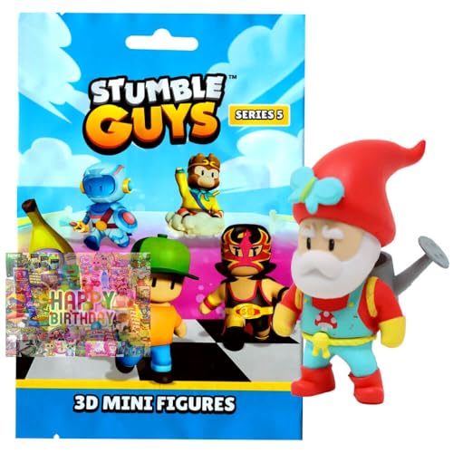 Bundle mit Stumble Guys 3D Sammelfiguren Serie 5 Chrome - Figur 14. Garden GNOME + Exklusive Geburtstagskarte von STRONCARD