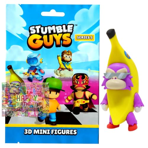Bundle mit Stumble Guys 3D Sammelfiguren Serie 5 Chrome - Figur 16. Banana Imposter + Exklusive Geburtstagskarte von STRONCARD