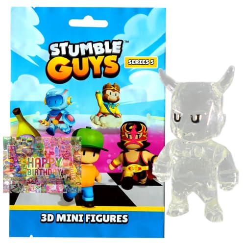 Bundle mit Stumble Guys 3D Sammelfiguren Serie 5 Chrome - Figur 25. Diamond Demon (Crystal) + Exklusive Geburtstagskarte von STRONCARD