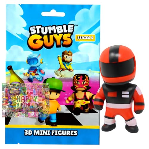 Bundle mit Stumble Guys 3D Sammelfiguren Serie 5 Chrome - Figur 4. Red Racer + Exklusive Geburtstagskarte von STRONCARD