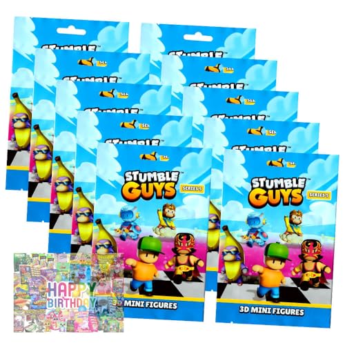 Bundle mit Stumble Guys 3D Sammelfiguren Serie 5 - Chrome Figur - 5 Tüten + Exklusive Geburtstagskarte von STRONCARD