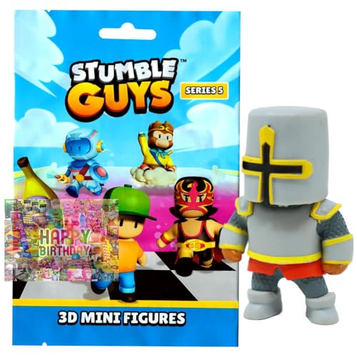Bundle mit Stumble Guys 3D Sammelfiguren Serie 5 Chrome - Figur 6. Crusader + Exklusive Geburtstagskarte von STRONCARD