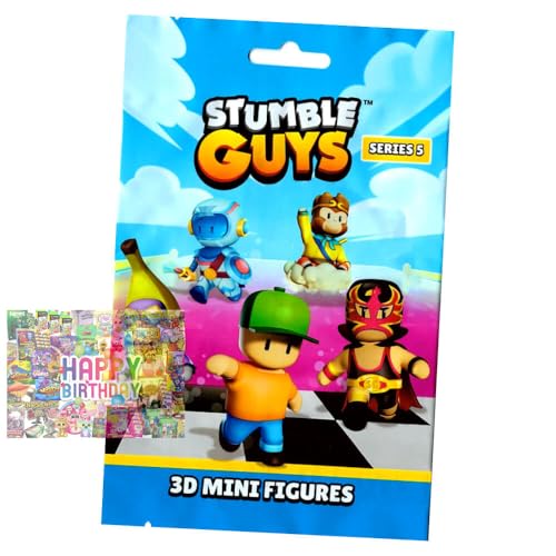 Bundle mit Stumble Guys 3D Sammelfiguren Serie 5 - Chrome Figur - Auswahl + Exklusive Geburtstagskarte (1 Tüte) von STRONCARD
