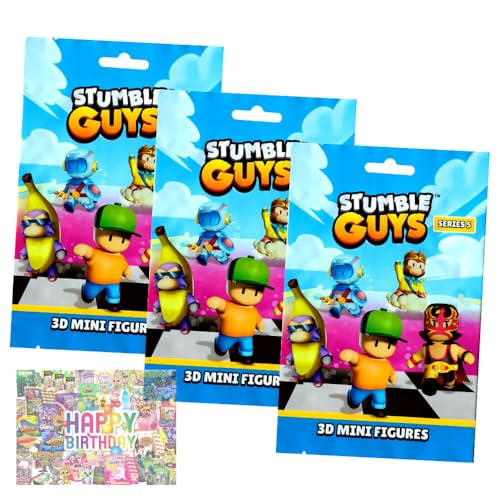 Bundle mit Stumble Guys 3D Sammelfiguren Serie 5 - Chrome Figur - Auswahl + Exklusive Geburtstagskarte (3 Tüten) von STRONCARD