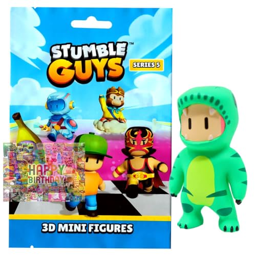 Bundle mit Stumble Guys 3D Sammelfiguren Serie 5 - Chrome Figur - Auswahl + Exklusive Geburtstagskarte (Figur 2. T-Rex Guy) von STRONCARD