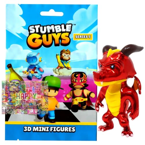 Bundle mit Stumble Guys 3D Sammelfiguren Serie 5 - Chrome Figur - Auswahl + Exklusive Geburtstagskarte (Figur 22. Inferno Dragon (Chrome)) von STRONCARD