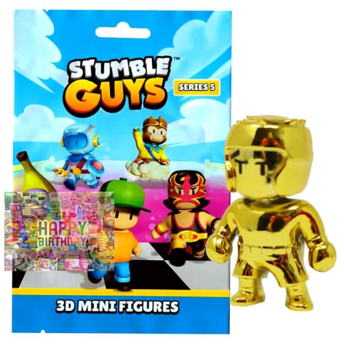 Bundle mit Stumble Guys 3D Sammelfiguren Serie 5 - Chrome Figur - Auswahl + Exklusive Geburtstagskarte (Figur 23. Karat Krusher (Chrome)) von STRONCARD