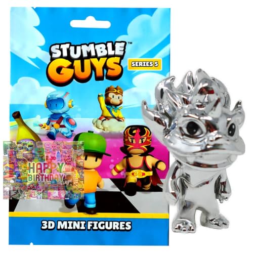 Bundle mit Stumble Guys 3D Sammelfiguren Serie 5 - Chrome Figur - Auswahl + Exklusive Geburtstagskarte (Figur 24. Glass Nian Beast (Chrome)) von STRONCARD