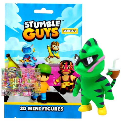 Bundle mit Stumble Guys 3D Sammelfiguren Serie 5 - Chrome Figur - Auswahl + Exklusive Geburtstagskarte (Figur 26. Chamaleon (Farbwechsel)) von STRONCARD