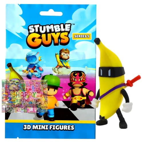 Bundle mit Stumble Guys 3D Sammelfiguren Serie 5 - Chrome Figur - Auswahl + Exklusive Geburtstagskarte (Figur 3. Ninja Peel) von STRONCARD