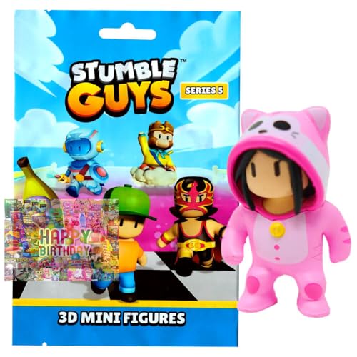 Bundle mit Stumble Guys 3D Sammelfiguren Serie 5 - Chrome Figur - Auswahl + Exklusive Geburtstagskarte (Figur 8. Meowmer) von STRONCARD