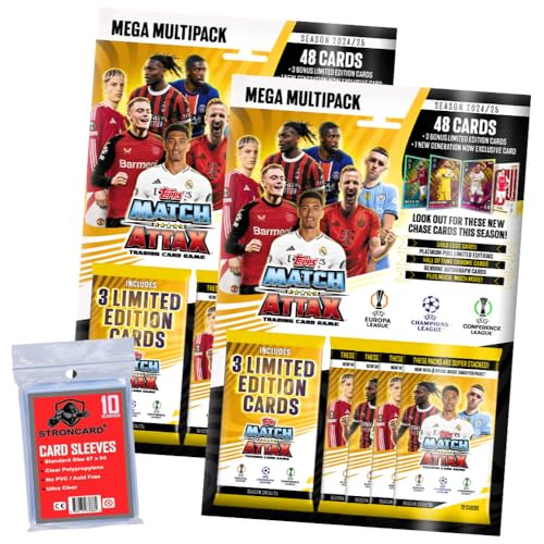 Bundle mit Topps Match Attax Karten Champions League 2024-2025 Trading Cards - Exklusive 10 STRONCARD Sammelkarten Hüllen - 2 Multipack von STRONCARD