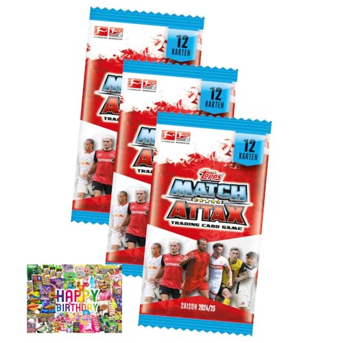 Bundle mit Topps Match Attax Trading Cards - Bundesliga Karten - Saison 2025 - Sammelkarten - 3 Booster + Exklusive Geburtstagskarte von STRONCARD
