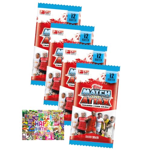 Bundle mit Topps Match Attax Trading Cards - Bundesliga Karten - Saison 2025 - Sammelkarten - 4 Booster + Exklusive Geburtstagskarte von STRONCARD