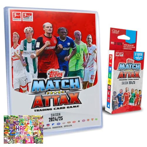 Bundle mit Topps Match Attax Trading Cards - Bundesliga Karten - Saison 2025 - Sammelkarten - Auswahl + Exklusive Geburtstagskarte (1 Mappe + 1 Blister) von STRONCARD