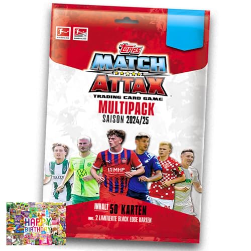 Bundle mit Topps Match Attax Trading Cards - Bundesliga Karten - Saison 2025 - Sammelkarten - Auswahl + Exklusive Geburtstagskarte (1 Multipack) von STRONCARD
