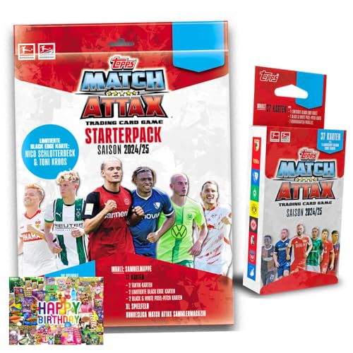 Bundle mit Topps Match Attax Trading Cards - Bundesliga Karten - Saison 2025 - Sammelkarten - Auswahl + Exklusive Geburtstagskarte (1 Starter + 1 Blister) von STRONCARD