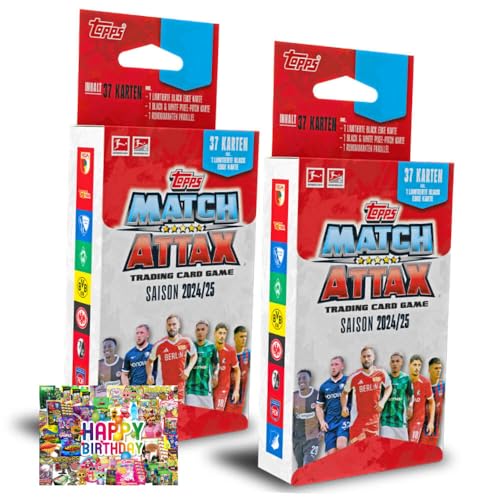 Bundle mit Topps Match Attax Trading Cards - Bundesliga Karten - Saison 2025 - Sammelkarten - Auswahl + Exklusive Geburtstagskarte (2 Blister) von STRONCARD
