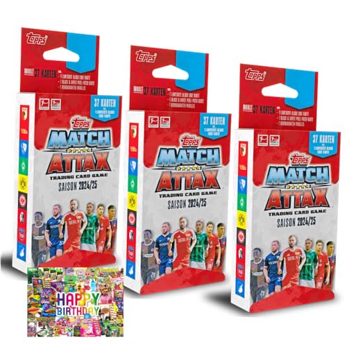 Bundle mit Topps Match Attax Trading Cards - Bundesliga Karten - Saison 2025 - Sammelkarten - Auswahl + Exklusive Geburtstagskarte (3 Blister) von STRONCARD