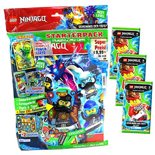 Lego Ninjago Karten Trading Cards Serie 7 - Geheimnis der Tiefe Next Level (2022) - Auswahl Sammelkarten Bundle + 10 Originale Hüllen (1 Starter + 3 Booster) von STRONCARD