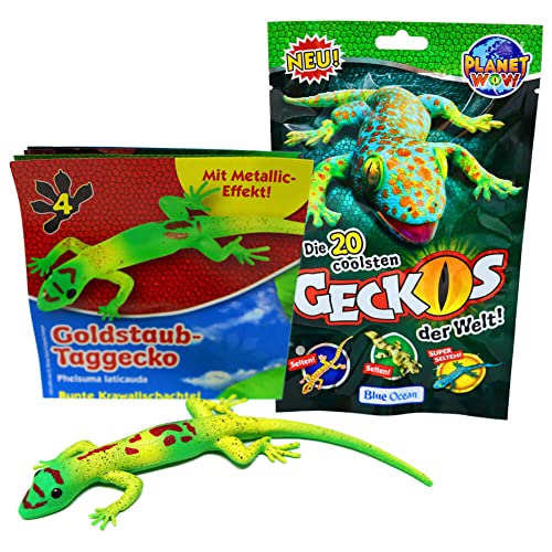 STRONCARD Blue Ocean Geckos Sammelfigur 2023 - Planet Wow Farbwechsel - Figur Auswahl + 10 Originale Hüllen (4. Goldstaub-Taggecko) von STRONCARD
