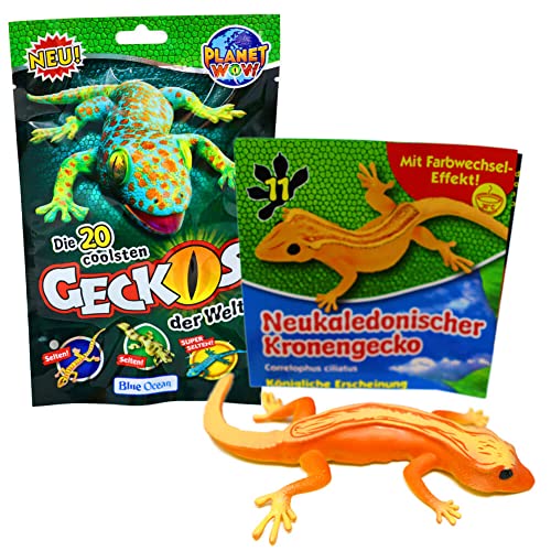 STRONCARD Blue Ocean Geckos Sammelfiguren 2023 - Planet Wow Farbwechsel - Figur 11. Neukaledonischer Kronengecko + 10 Originale Hüllen von STRONCARD