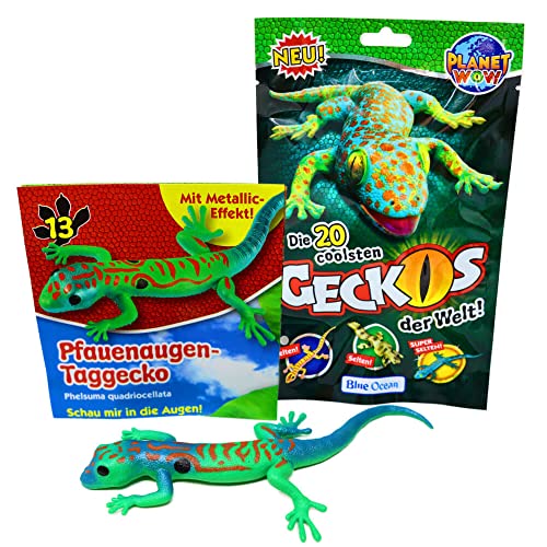 STRONCARD Blue Ocean Geckos Sammelfiguren 2023 - Planet Wow Farbwechsel - Figur 13. Pfauenaugen-Taggecko + 10 Originale Hüllen von STRONCARD