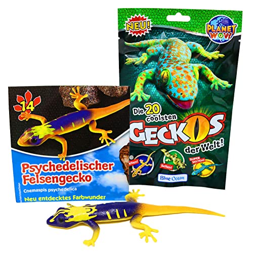 STRONCARD Blue Ocean Geckos Sammelfiguren 2023 - Planet Wow Farbwechsel - Figur 14. Psychedelischer Felsengecko + 10 Originale Hüllen von STRONCARD