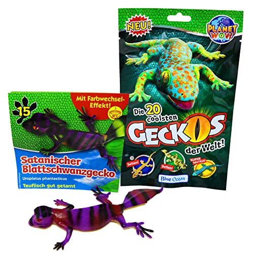 STRONCARD Blue Ocean Geckos Sammelfiguren 2023 - Planet Wow Farbwechsel - Figur 15. Satanischer Blattschwanzgecko + 10 Originale Hüllen von STRONCARD