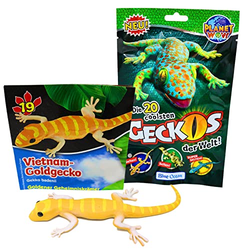 STRONCARD Blue Ocean Geckos Sammelfiguren 2023 - Planet Wow Farbwechsel - Figur 19. Vietnam-Goldgecko + 10 Originale Hüllen von STRONCARD