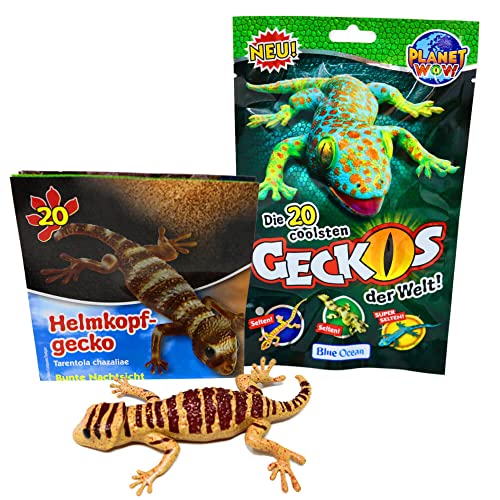 STRONCARD Blue Ocean Geckos Sammelfiguren 2023 - Planet Wow Farbwechsel - Figur 20. Helmkopfgecko + 10 Originale Hüllen von STRONCARD