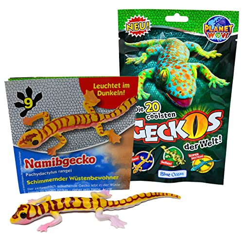 STRONCARD Blue Ocean Geckos Sammelfiguren 2023 - Planet Wow Farbwechsel selten leuchtet - Figur Figur 9. Namibgecko + 10 Originale Hüllen von STRONCARD
