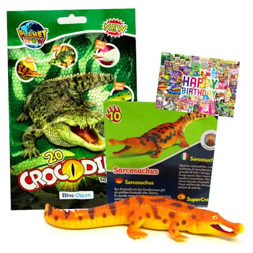 STRONCARD Bundle mit Blue Ocean Crocodiles Sammelfiguren 2025 - Planet Wow Krokodil- Figur 10. Sarcosuchus - Exklusive Geburtstagskarte von STRONCARD