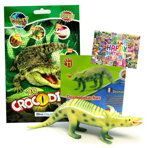 STRONCARD Bundle mit Blue Ocean Crocodiles Sammelfiguren 2025 - Planet Wow Krokodil- Figur 11. Desmatosuchus - Exklusive Geburtstagskarte von STRONCARD