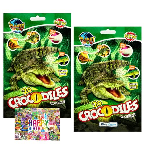 STRONCARD Bundle mit Blue Ocean Crocodiles Sammelfiguren 2025 - Planet Wow Krokodil Figur - 2 Tüten - Exklusive Geburtstagskarte von STRONCARD