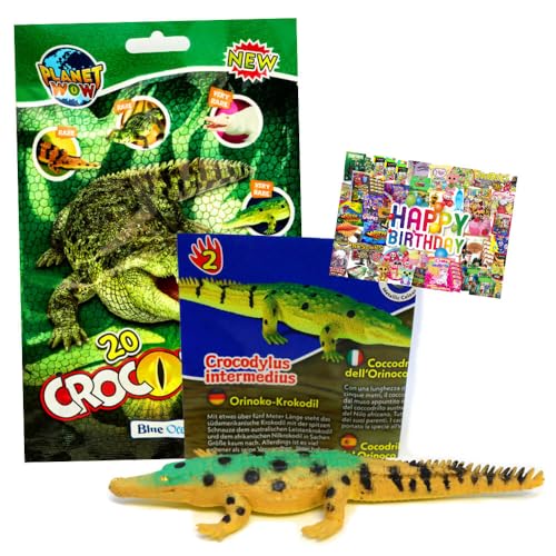 STRONCARD Bundle mit Blue Ocean Crocodiles Sammelfiguren 2025 - Planet Wow Krokodil- Figur 2. Orinoko-Krokodil - Exklusive Geburtstagskarte von STRONCARD
