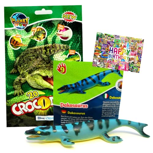 STRONCARD Bundle mit Blue Ocean Crocodiles Sammelfiguren 2025 - Planet Wow Krokodil- Figur 9. Dakosaurus - Exklusive Geburtstagskarte von STRONCARD